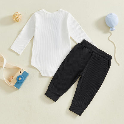 fhutpw Baby Boy Clothes 3 6 12 18 Months Ribbed Knitted Long Sleeve Romper and Pants Sets Newborn
