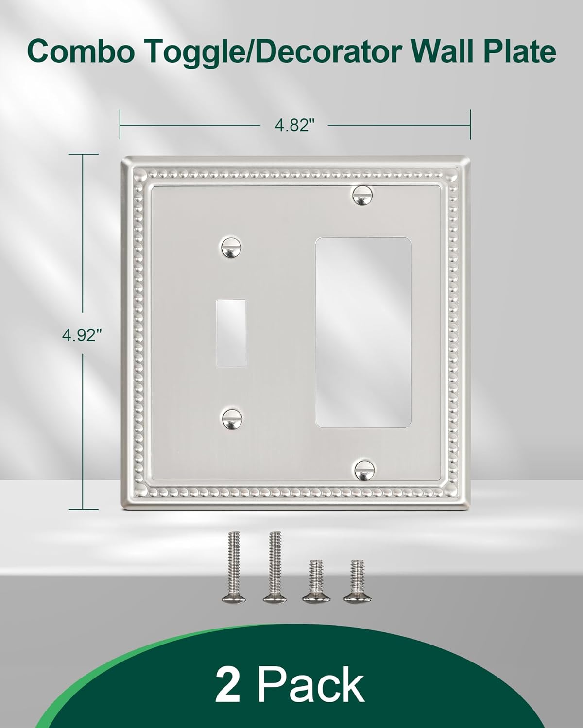 2-Pack Combo Toggle/Decorator Light Switch Cover Plate, Pearls Decorative Metal Wall Switch Plates