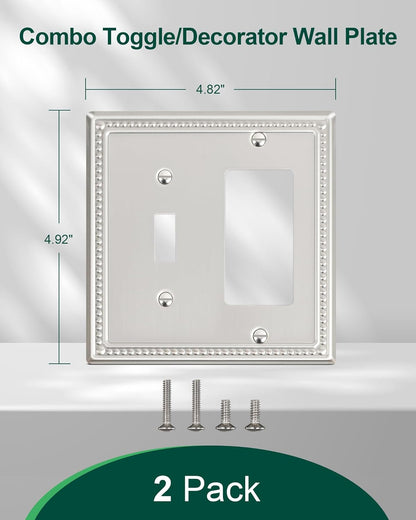 2-Pack Combo Toggle/Decorator Light Switch Cover Plate, Pearls Decorative Metal Wall Switch Plates