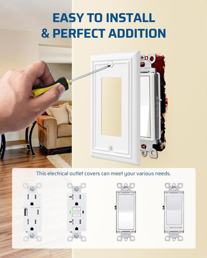 DEWENWILS Decorator Outlet Covers, White Metal Light Switch Cover Plates, 4.92" x 3.14" Decorative