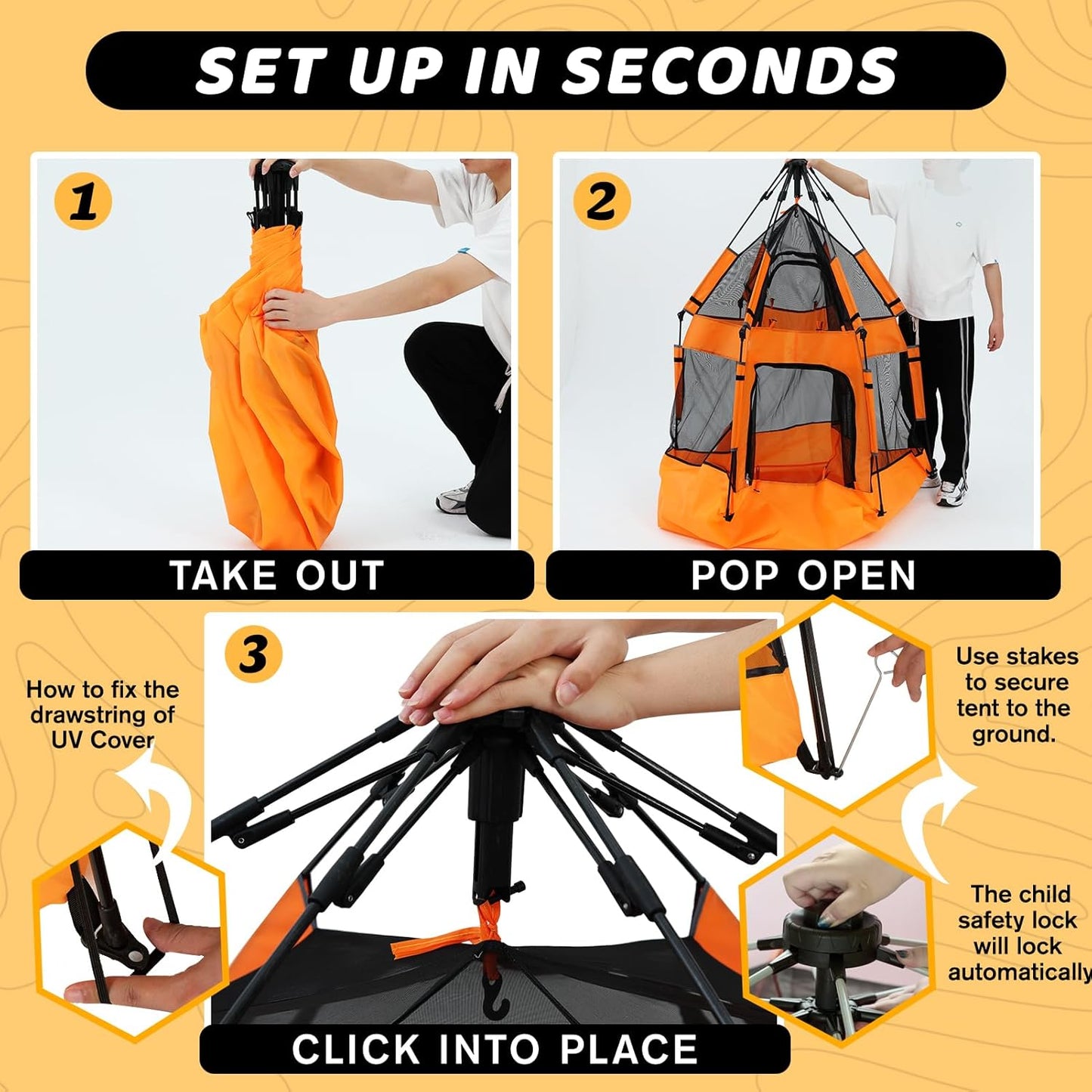 Baby Pop Up Playpen with Canopy, Pop Up Baby Pop Up Tent with Safety Lock, Portable Toddler Play
