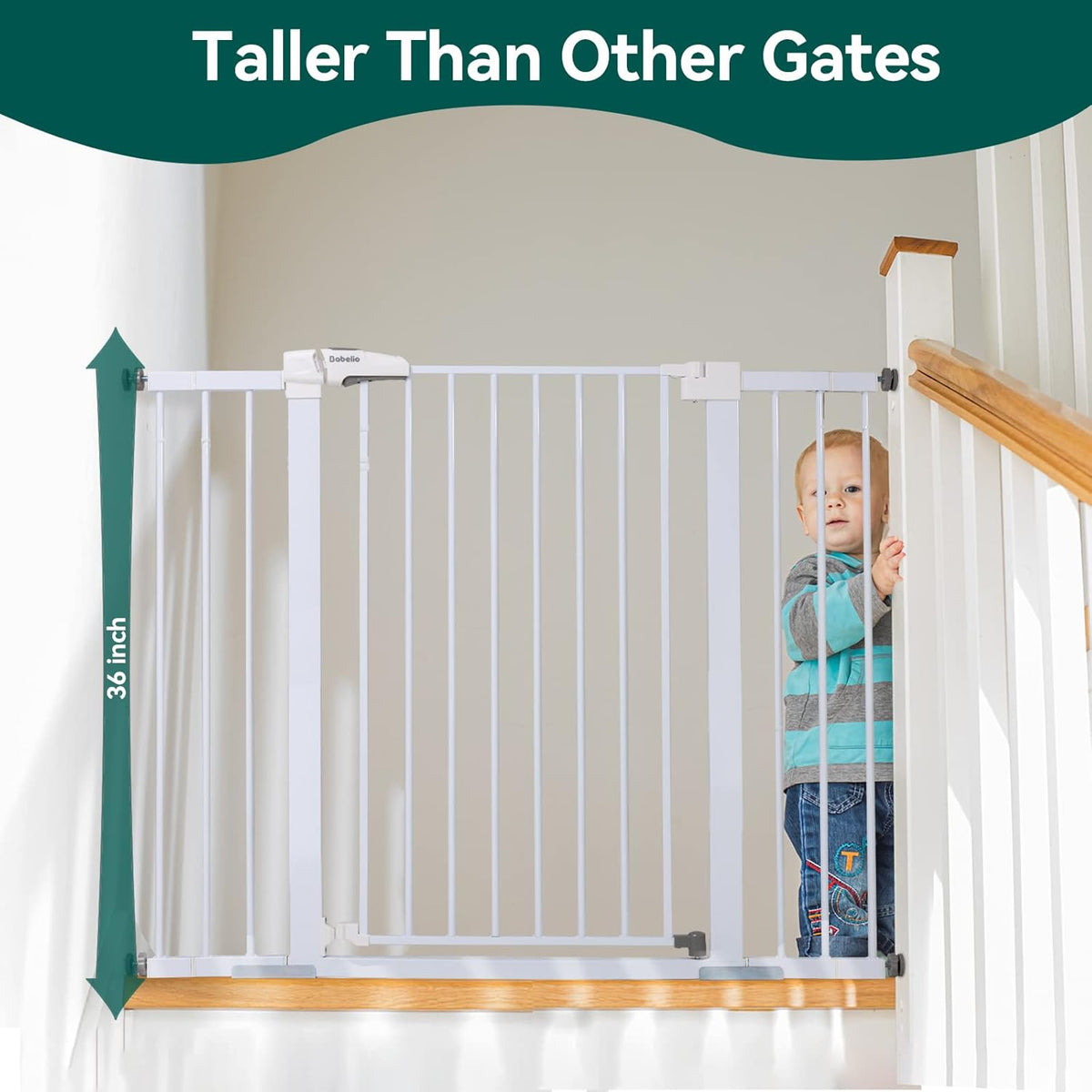 BABELIO 36" Tall Baby Gate, 29-48" Auto Close Pressure Mounted Dog Gate for Stairs, Doorways &