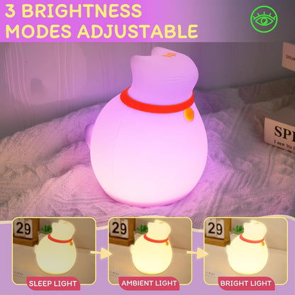 7-Color Changing Cat Night Light, Silicone Rechargeable Nursery Light with Timer & 3 Modes, Kids