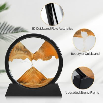 KPNUWN Moving Sand Art Liquid Motion, 3D Deep Sea Sandscape Color Quicksand Decor, Round Glass