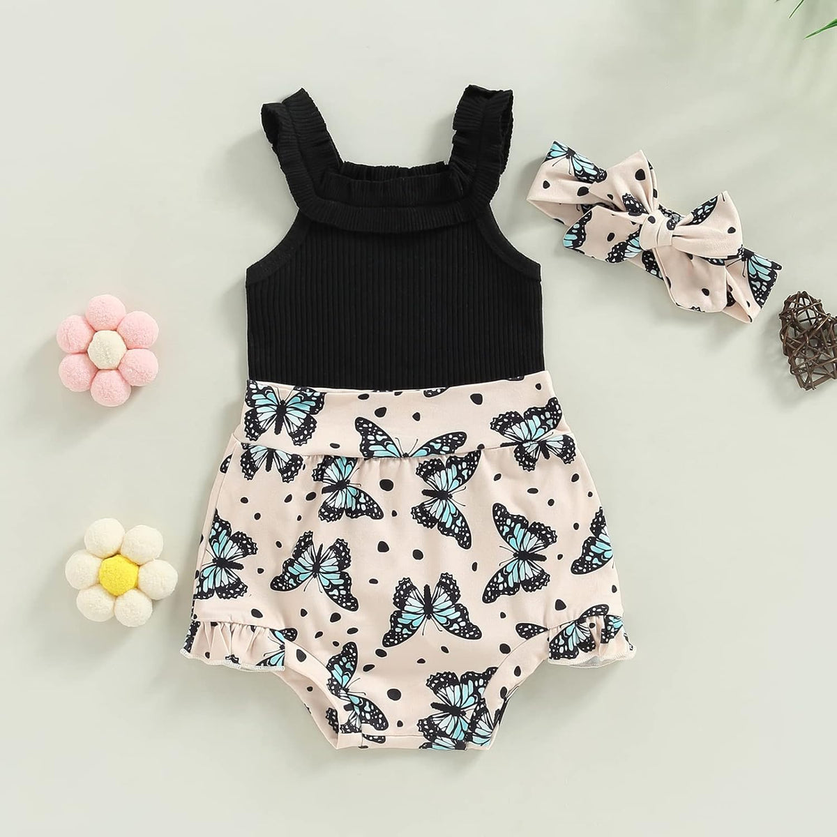 fhutpw Baby Girl Clothes Summer Cute Outfits 3 6 12 18 Months Spaghetti Strap Romper & Floarl