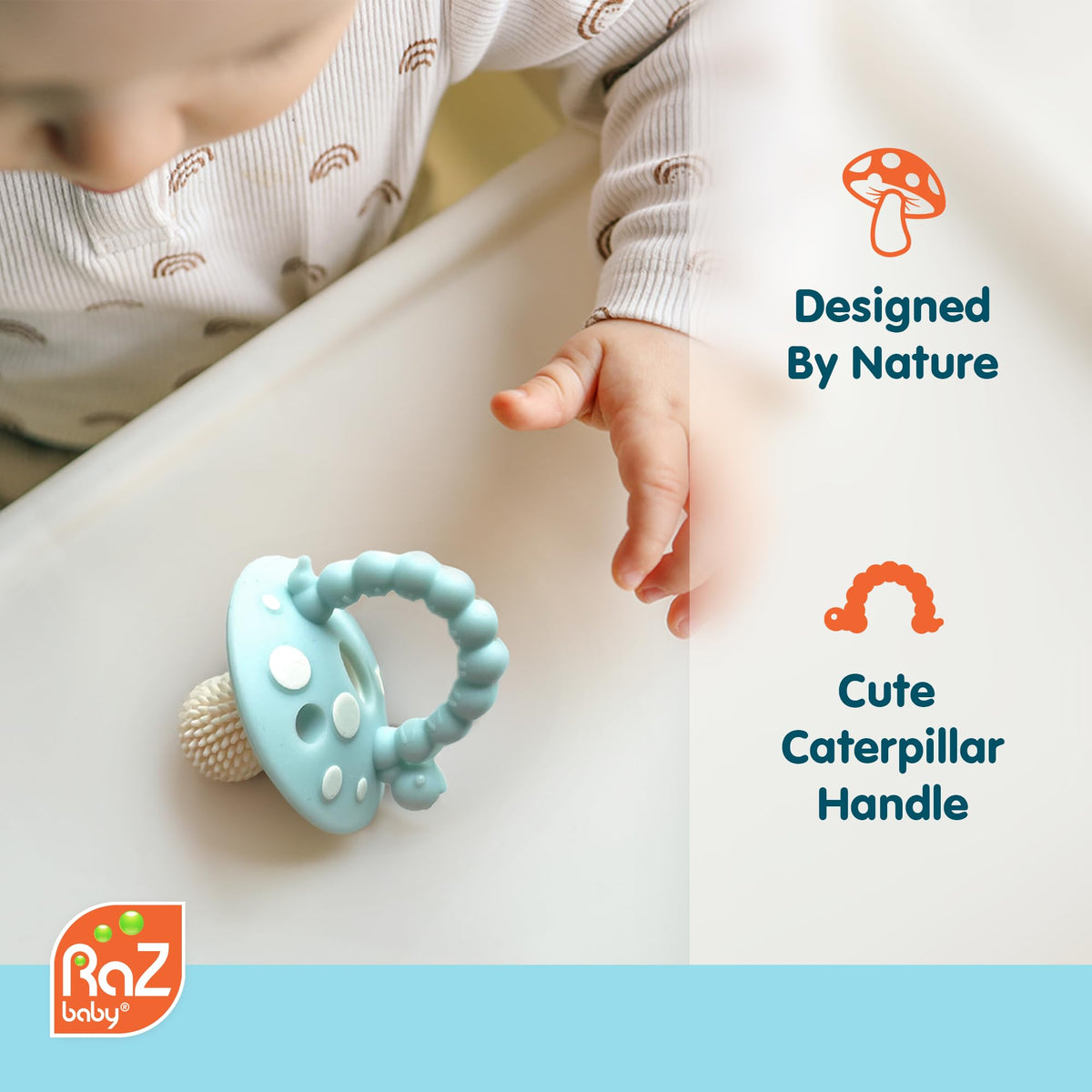 RaZbaby Soft Silicone Infant & Baby 3M+ Teether Toy Massaging Bristles Teething Relief Pacifier