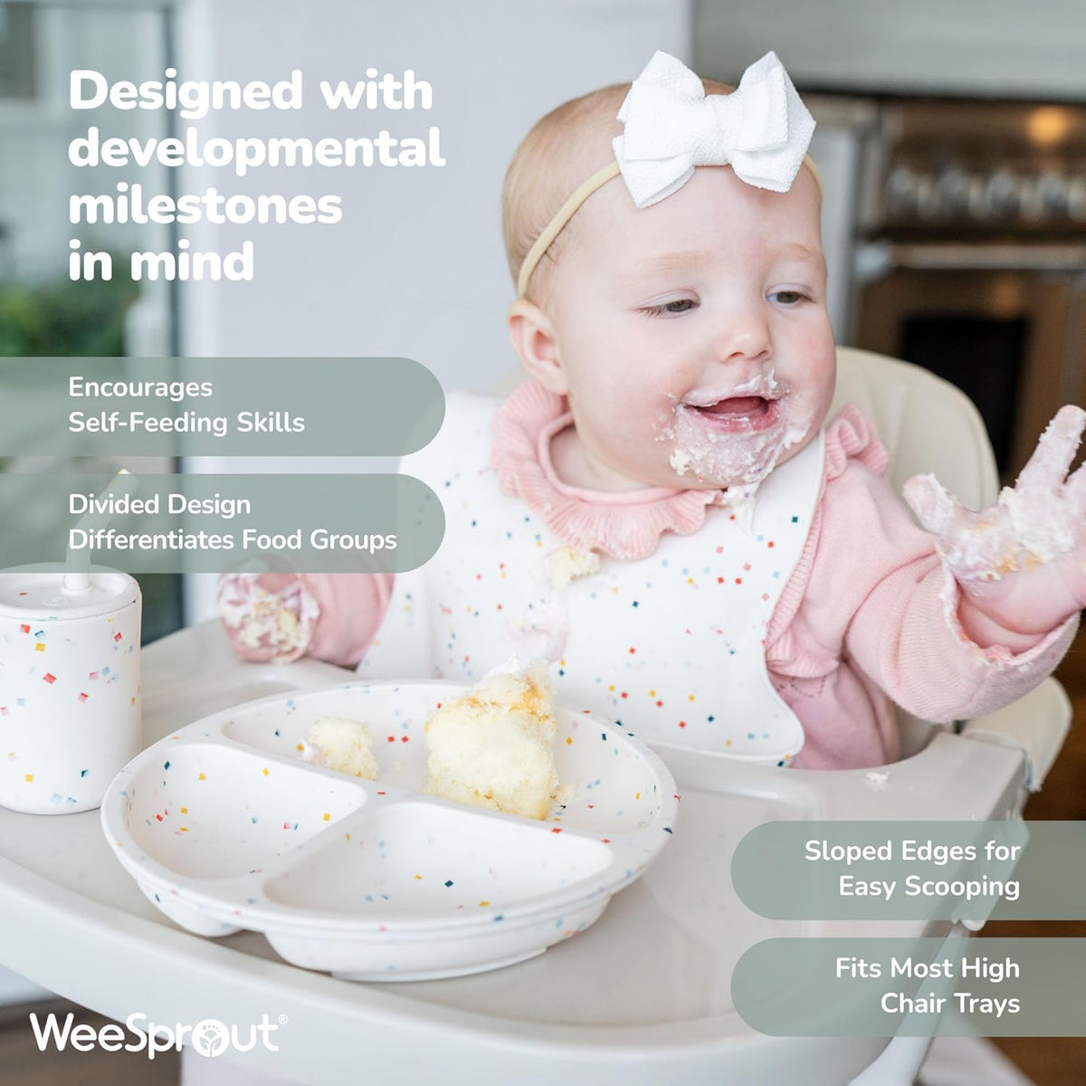 WeeSprout Silicone Divided Plates (No Lids), 100% Food Grade Silicone Divided Plates for Toddlers &