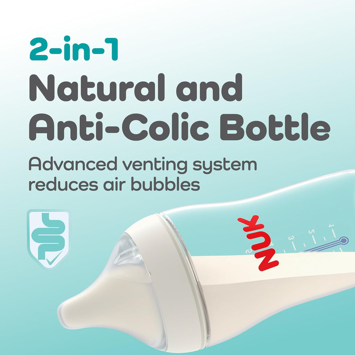 NUK Perfect Match 2-in-1 Natural and Anti-Colic Bottle with Medium Flow, Wide, Adaptable Nipple