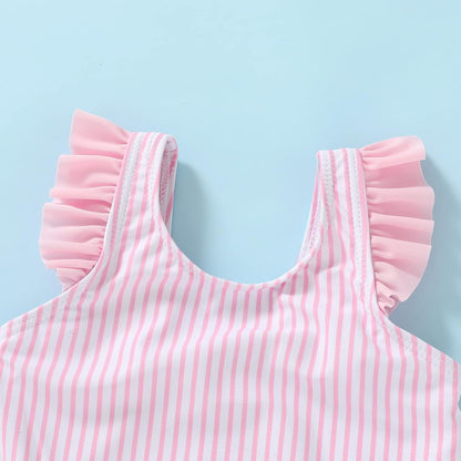 Tiny Cutey Toddler Girl Swimsuit Ruffled Stripe Sleeveless Swimwear One-Piece Baby Girl Bathing