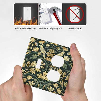 Wallplates William Morris Vintage Botanical Birds Golden Green Leaves 1 Toggle 1 Duplex Switch