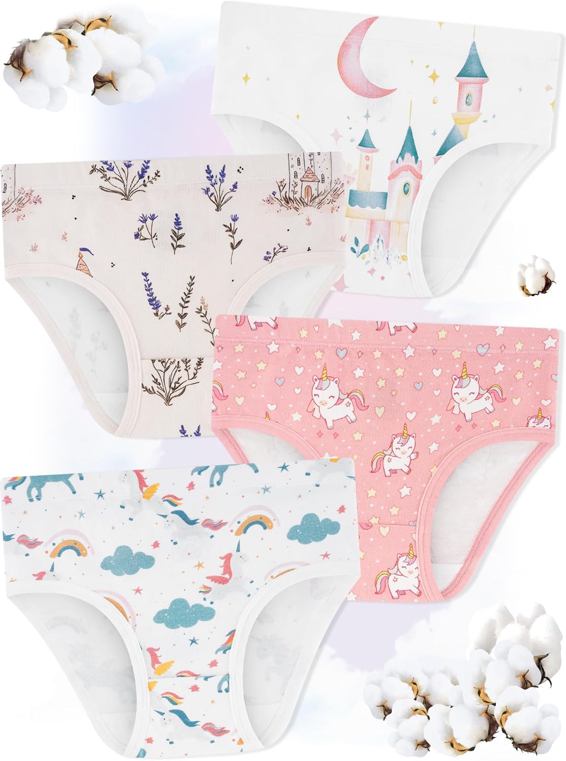 Girls' Underwear,Soft Cotton Tagless Panties for Toddlers' & Little Kids Comfort,Breathable