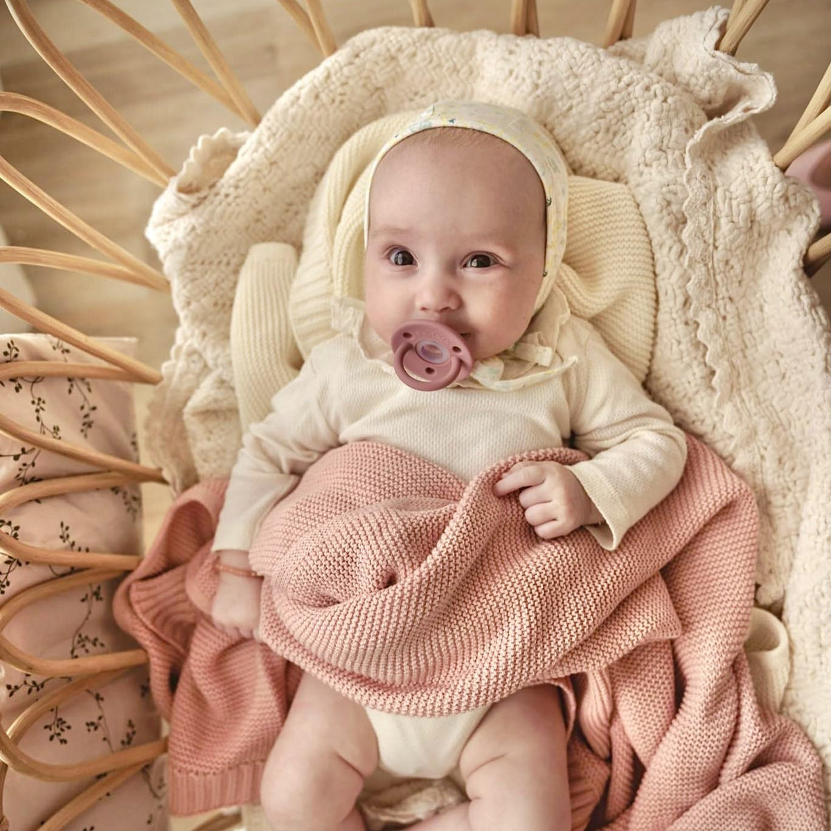 Signature Knit Organic Swaddle Blanket for Girls - 100% Soft Luxury Cotton Knit Receving Swaddler