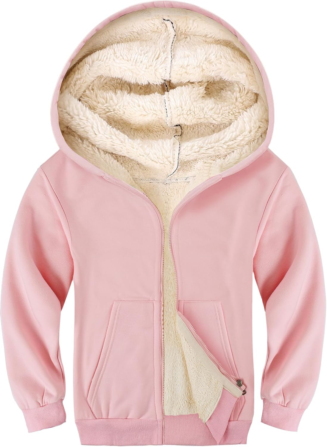 Gihuo Unisex Boy's Girls Winter Warm Sherpa Lined Zip Up Sweatshirt Fleece Jacket Kid's Hoodie