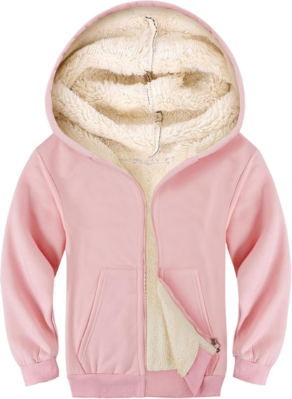 Gihuo Unisex Boy's Girls Winter Warm Sherpa Lined Zip Up Sweatshirt Fleece Jacket Kid's Hoodie