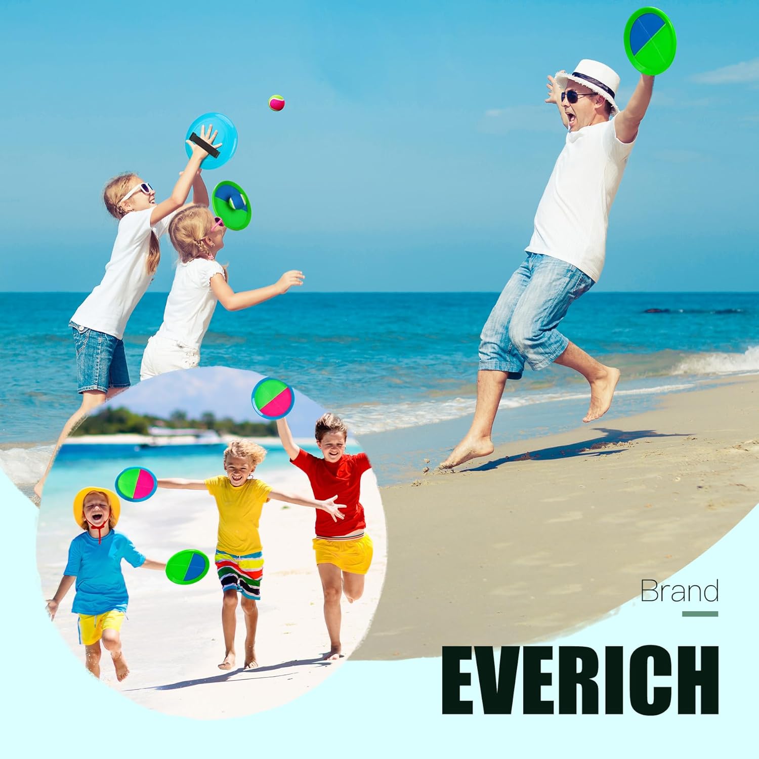 EVERICH Upgraded Toss and Catch Ball Game Set - Indoor and Outdoor Games for Kids 3-12, Beach Sand