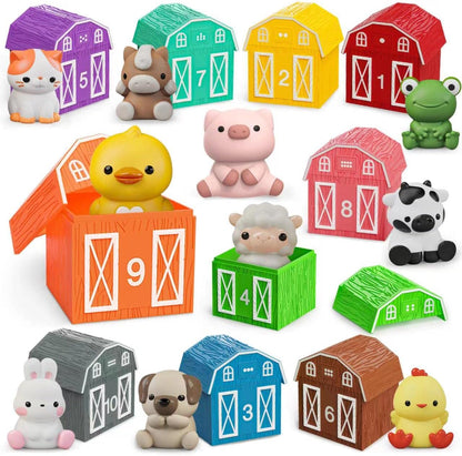 Learning Toy for Toddlers 1 2 3 Year Old, 10 Farm Animal Toys & 10 Barns, Counting, Matching &