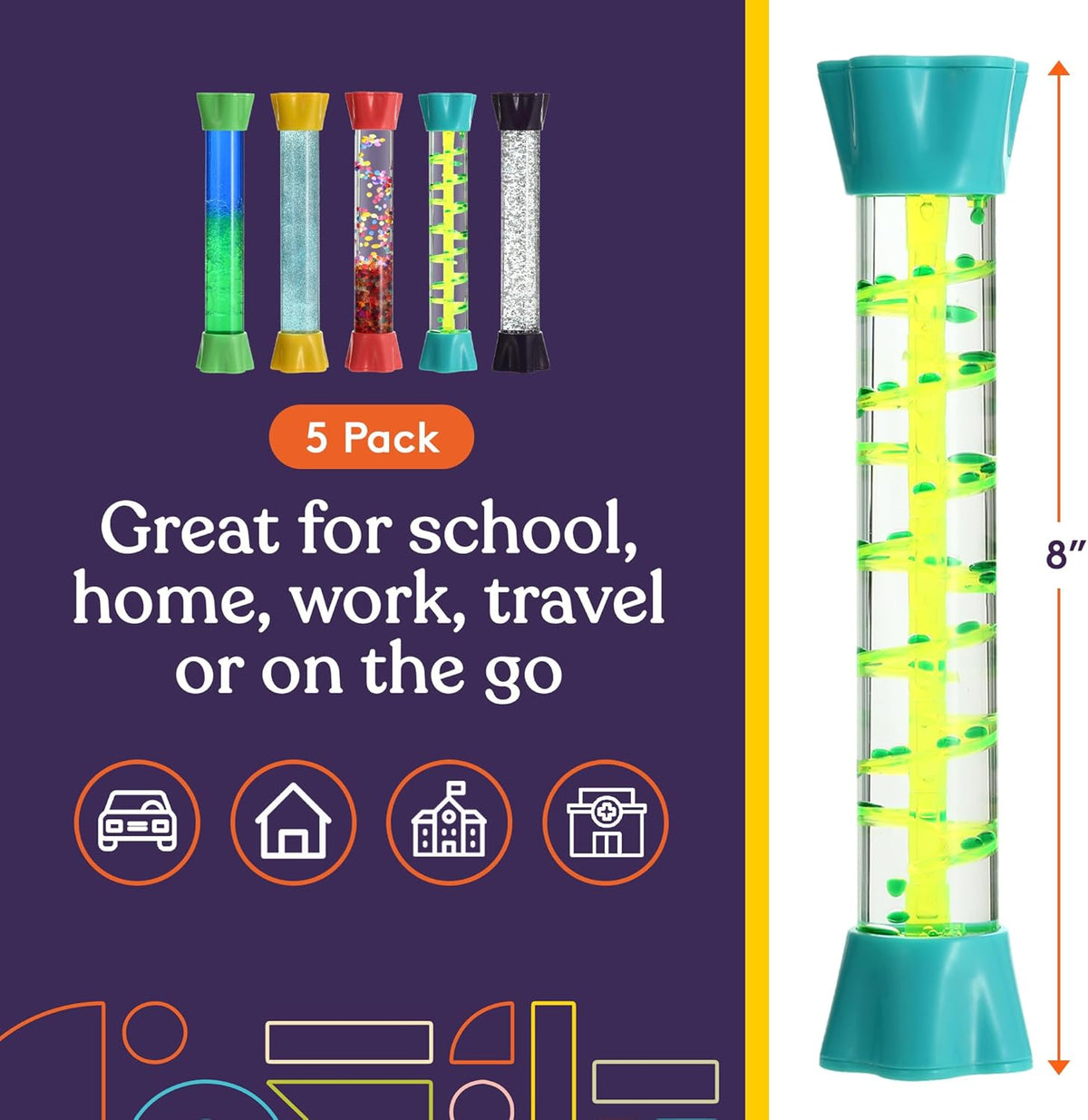 Special Supplies Liquid Motion Bubbler Toy Cool Tubes 5-Pack Colorful Hourglass Timer with Droplet