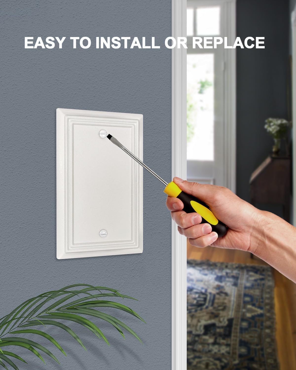 2-Pack Blank Wall Plate, Metal Plate Cover for Unused Outlets, Off White Finish, 3.15''*4.88''