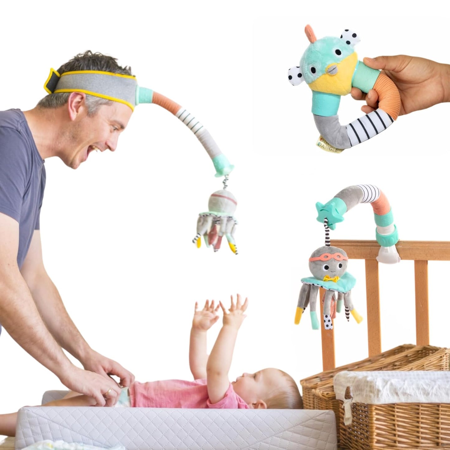 DINGLE DANGLE - Baby Gift Set - 3 in 1 Diaper Changing Helper Headband, Baby Mobile, & Sensory