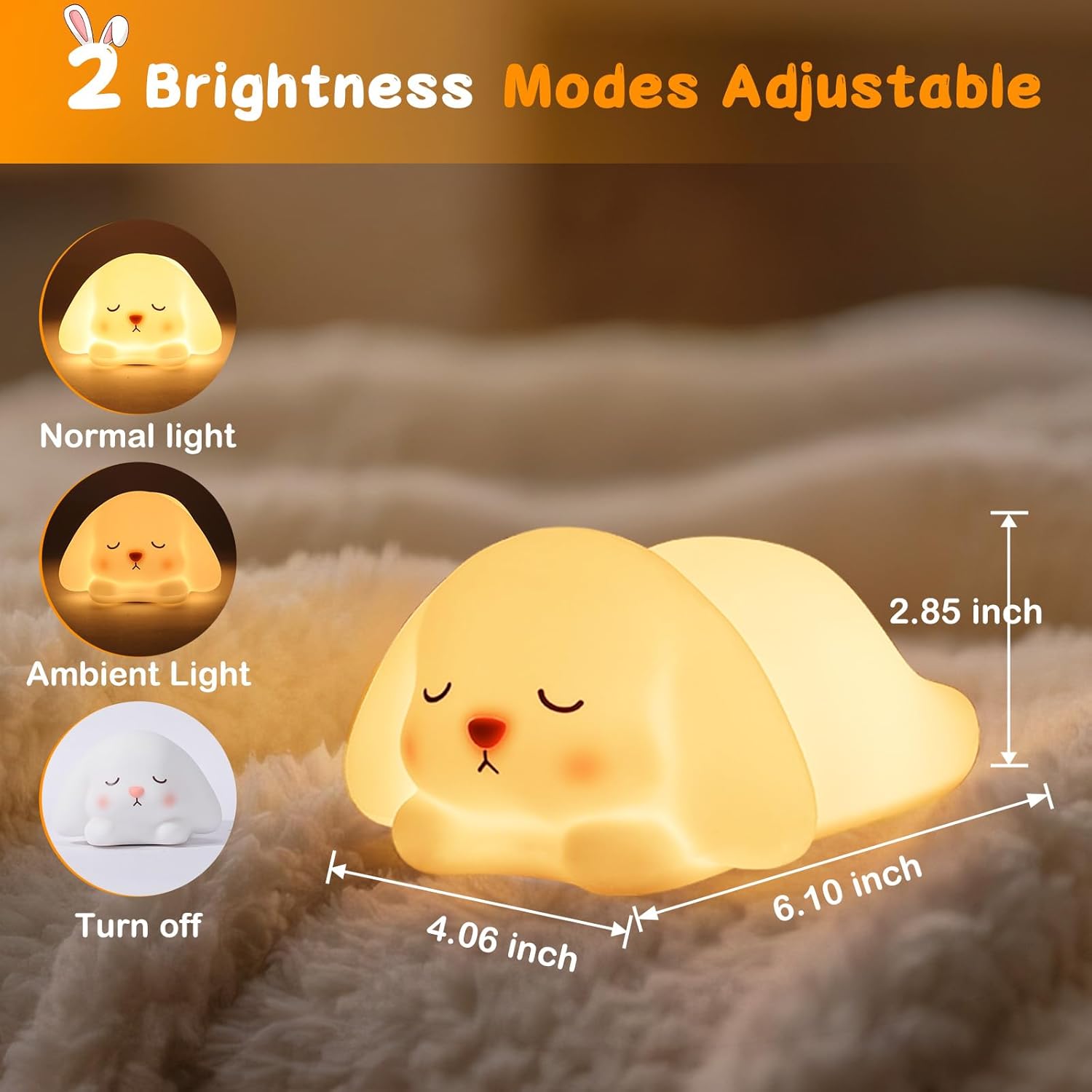 Tremdwoto Bunny Night Light for Kids - 16 Color Changing, Rechargeable Dimmable Nursery Lamp with