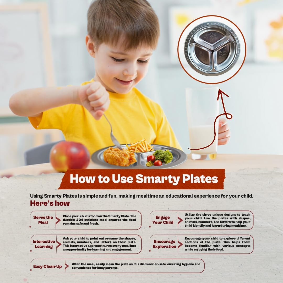 Stainless Steel Plates for Kids, Toddler Plate, Non Toxic Baby Dinnerware, BPA-Free Feeding Tray