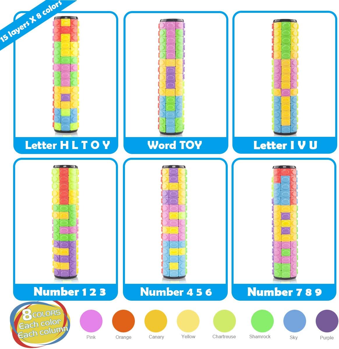 R.Y.TOYS Rotate and Slide Puzzle-Design Patent,Fidget Toys(Restore/Create)-8 Colors,15