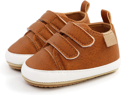 SOFMUO Baby Boys Girls High Top Ankle PU Leather Sneakers Soft Rubber Sole Infant Moccasins Newborn