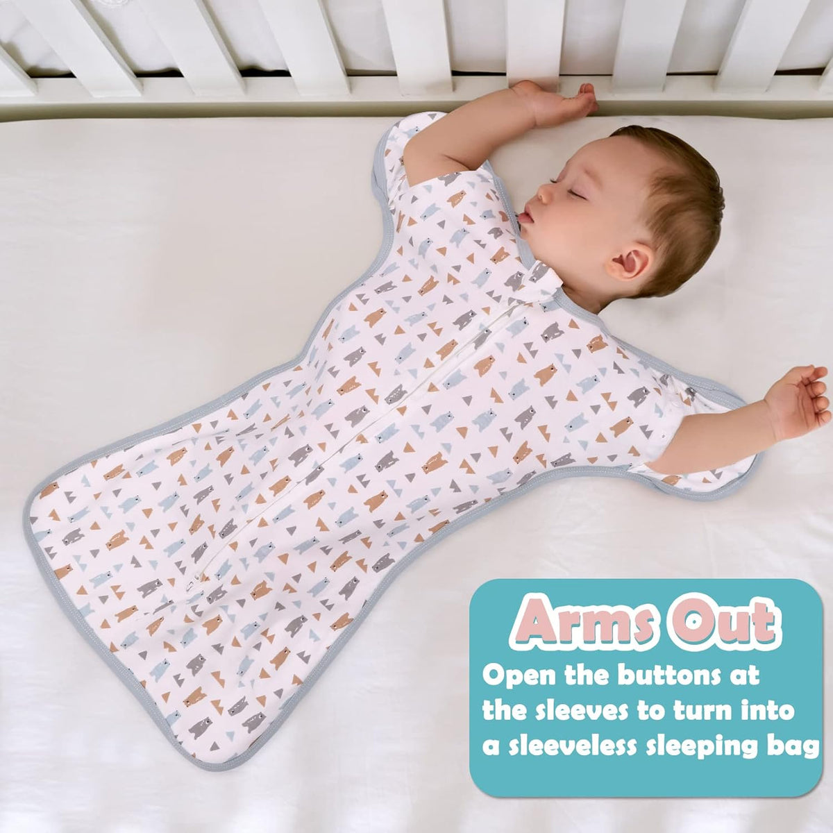 2 Pack Transition Swaddle with 2 Way Zipper, 2 in 1 Arms in/Out Transitional Arms Up Swaddle, 100%