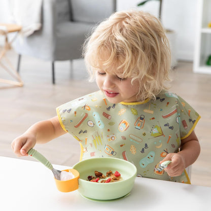 Bumkins Toddler Utensils, Kids Size Fork and Spoon Set, Silicone and Stainless-Steel Training