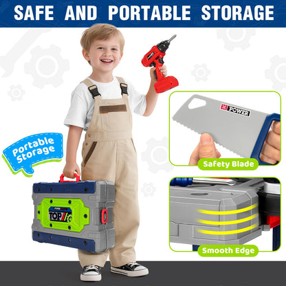 Kids Tool Bench Set with Electric Drill and Realistic Tools, Construction Workbench Playset Toy for