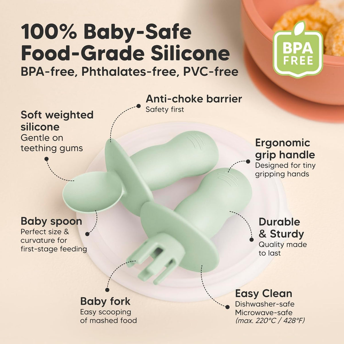 KeaBabies 4-Pack Silicone Baby Spoons and Forks Set - Baby Led Weaning Utensils 6-12 Months, Self