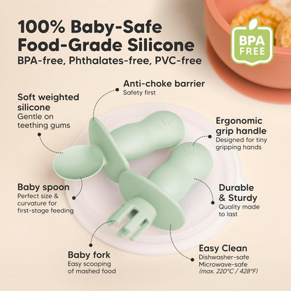 KeaBabies 4-Pack Silicone Baby Spoons and Forks Set - Baby Led Weaning Utensils 6-12 Months, Self