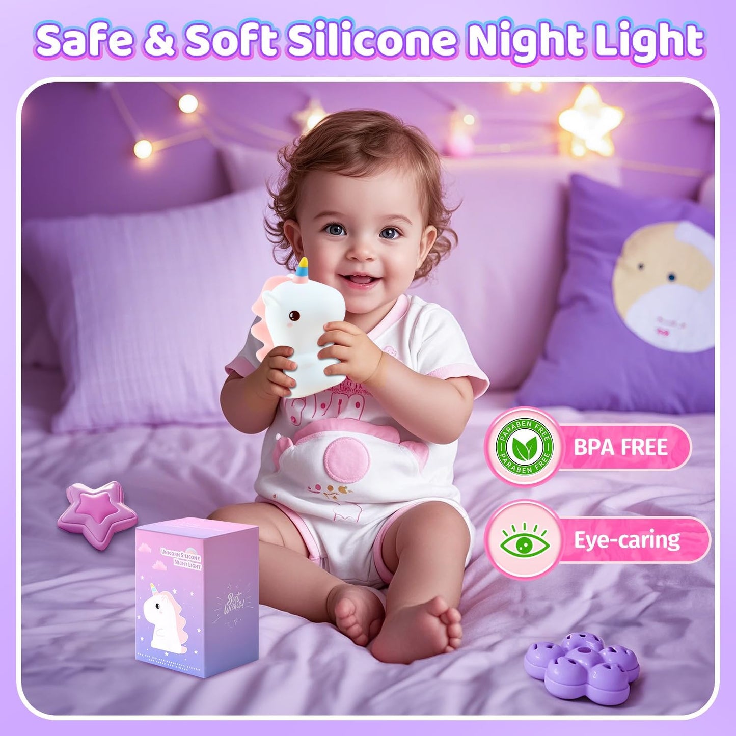 ONEFIRE Unicorn Night Light for Kids,【Cute Gifts&Remote】 16 Colors Cute Night Light,5 Lightness &