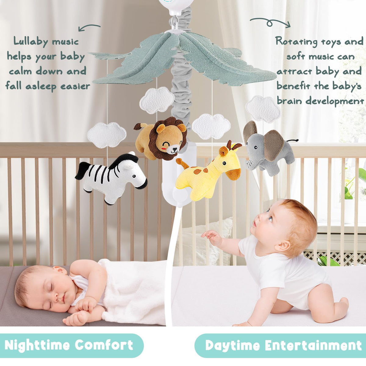PIIKAGO Animals Crib Mobile for Boys & Girls - Safari Baby Mobile for Crib with Upgraded 3-Mode
