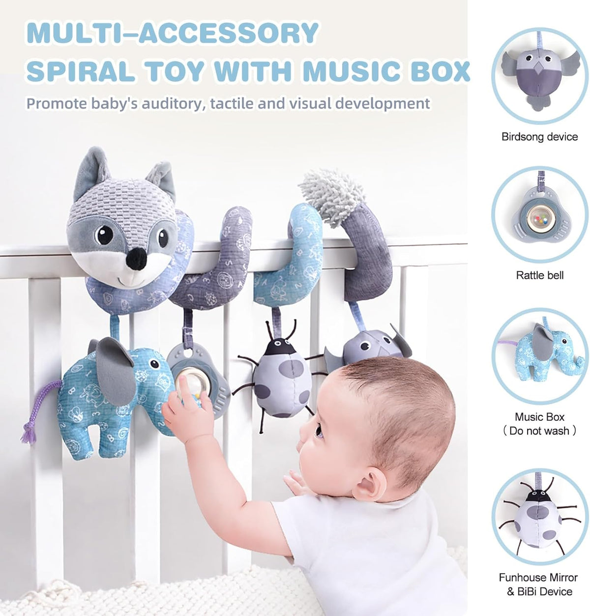 Jollybaby Baby Car Seat Stroller Toys, Plush Activity Hanging Spiral Activity Pram Crib with Music
