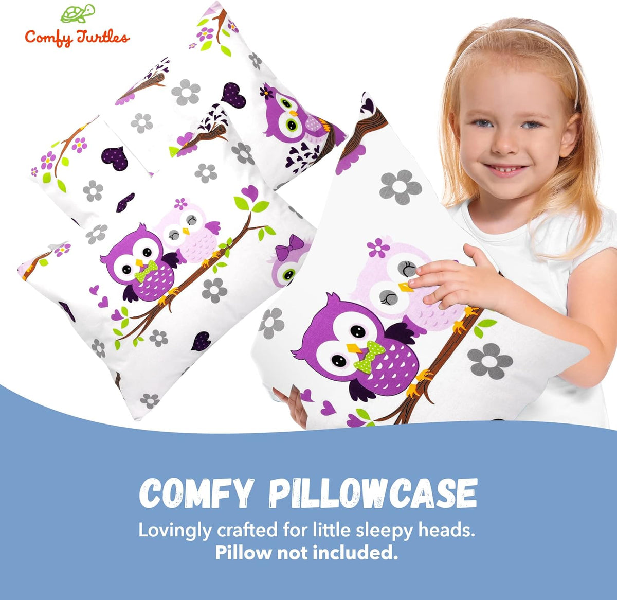 13x18 Toddler Pillowcase Owl - Cotton Toddler Pillowcase for Children, Woodland Animal Travel