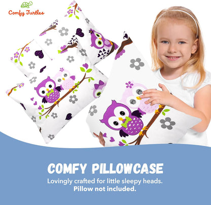 13x18 Toddler Pillowcase Owl - Cotton Toddler Pillowcase for Children, Woodland Animal Travel
