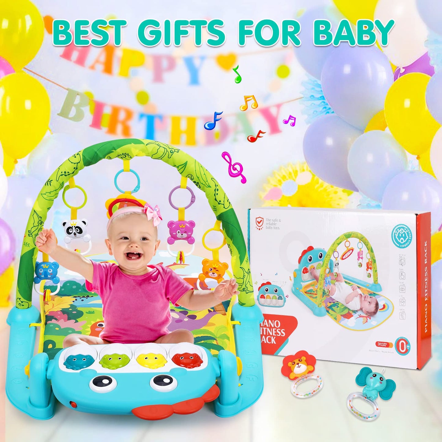 UMIKU Baby Gym Play Mat Baby Gifts Tummy Time Mat Activity Center, Dinosaur