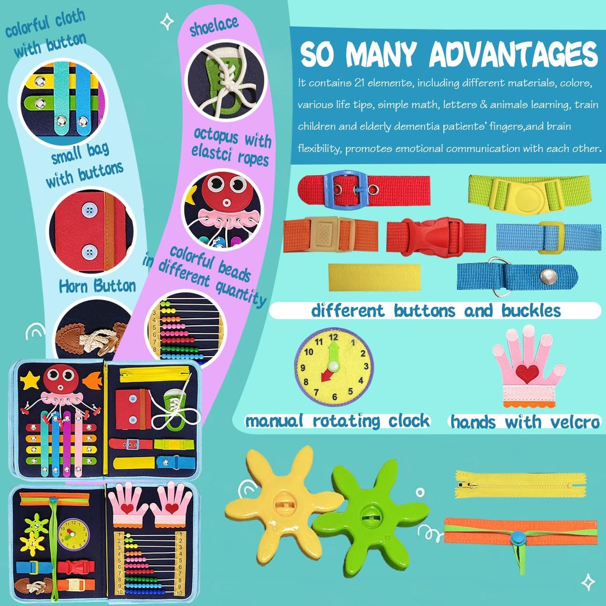 Busy Board, Fidget Blanket for Autistic Children and Adults, Sensory Blanket Montessori Toys for