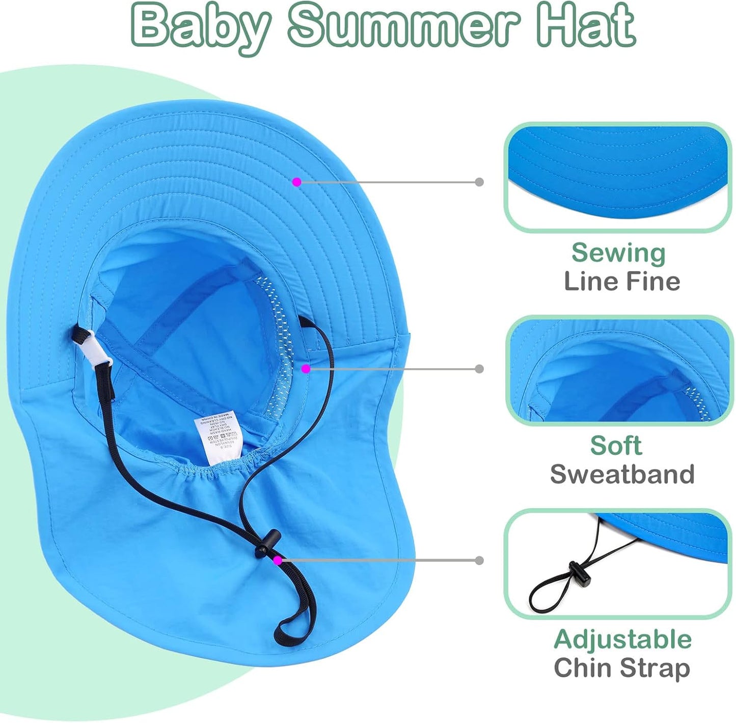 XIAOHAWANG Girls Sun Hat Baby Beach Hats Boys UPF 50+ Kids Summer Protection Cap Toddler Breathable