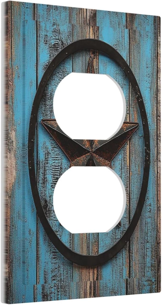 Outlet Covers Rustic Wood Country Barn Texas Star On Teal 1 Gang Duplex Light Switch Cover