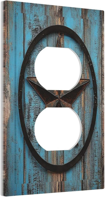 Outlet Covers Rustic Wood Country Barn Texas Star On Teal 1 Gang Duplex Light Switch Cover