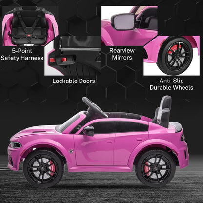 12V 7Ah Kids Electric Ride on Car, Licensed Dodge Charger SRT Hellcat, Battery Powered 4-Wheels Toy