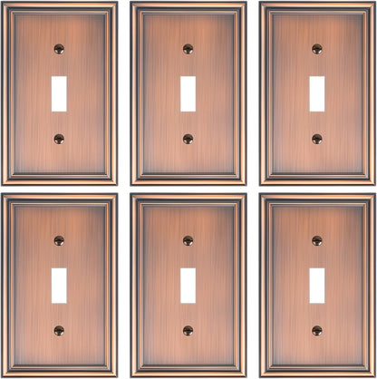 6-Pack Single Toggle Light Switch Cover Plate, Durable Solid Zinc Alloy Decorative Switch Plate