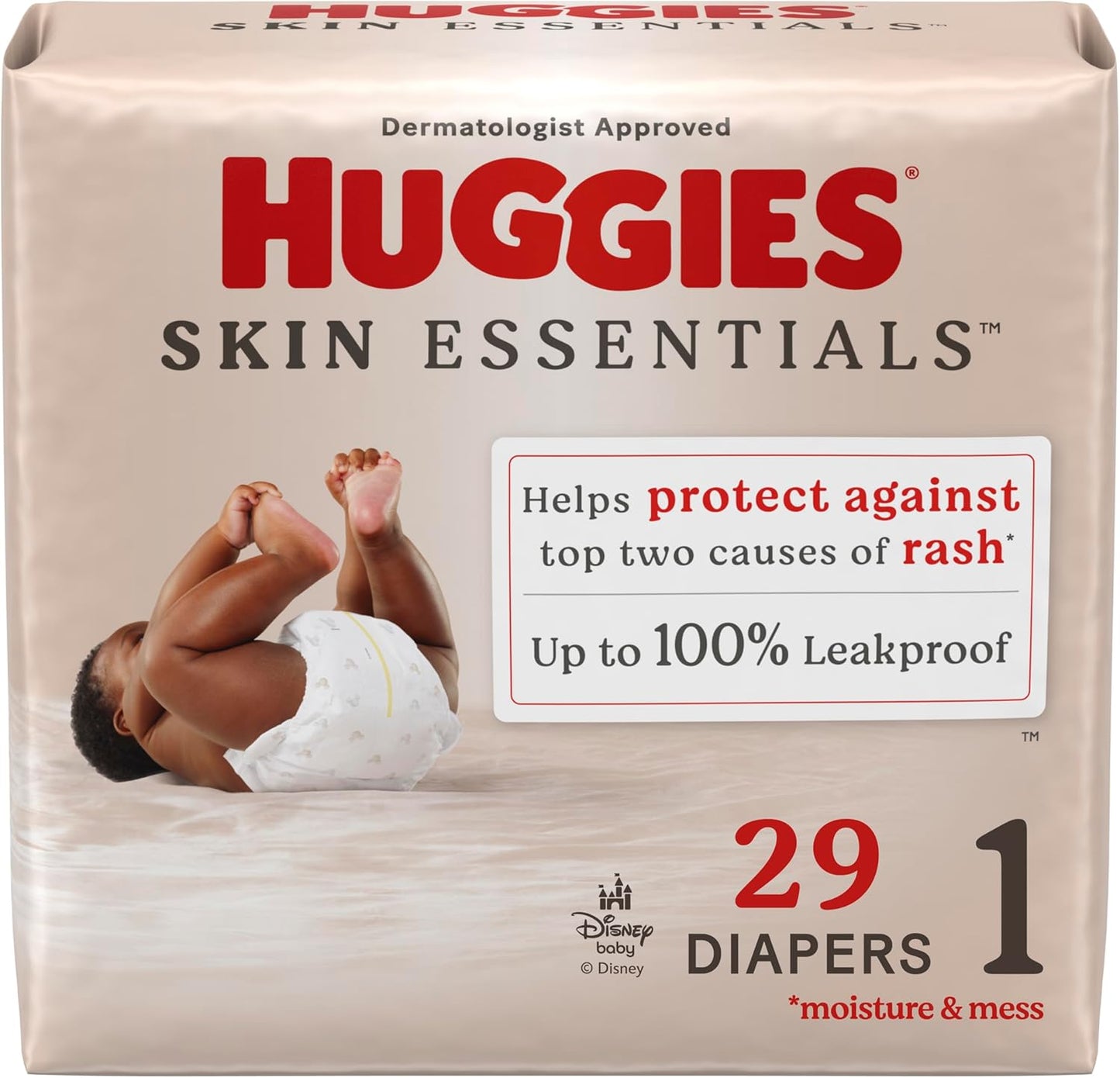 Huggies Size 1 Diapers, Skin Essentials Baby Diapers, Size 1 (8-14 lbs), 29 Count, Packaging May