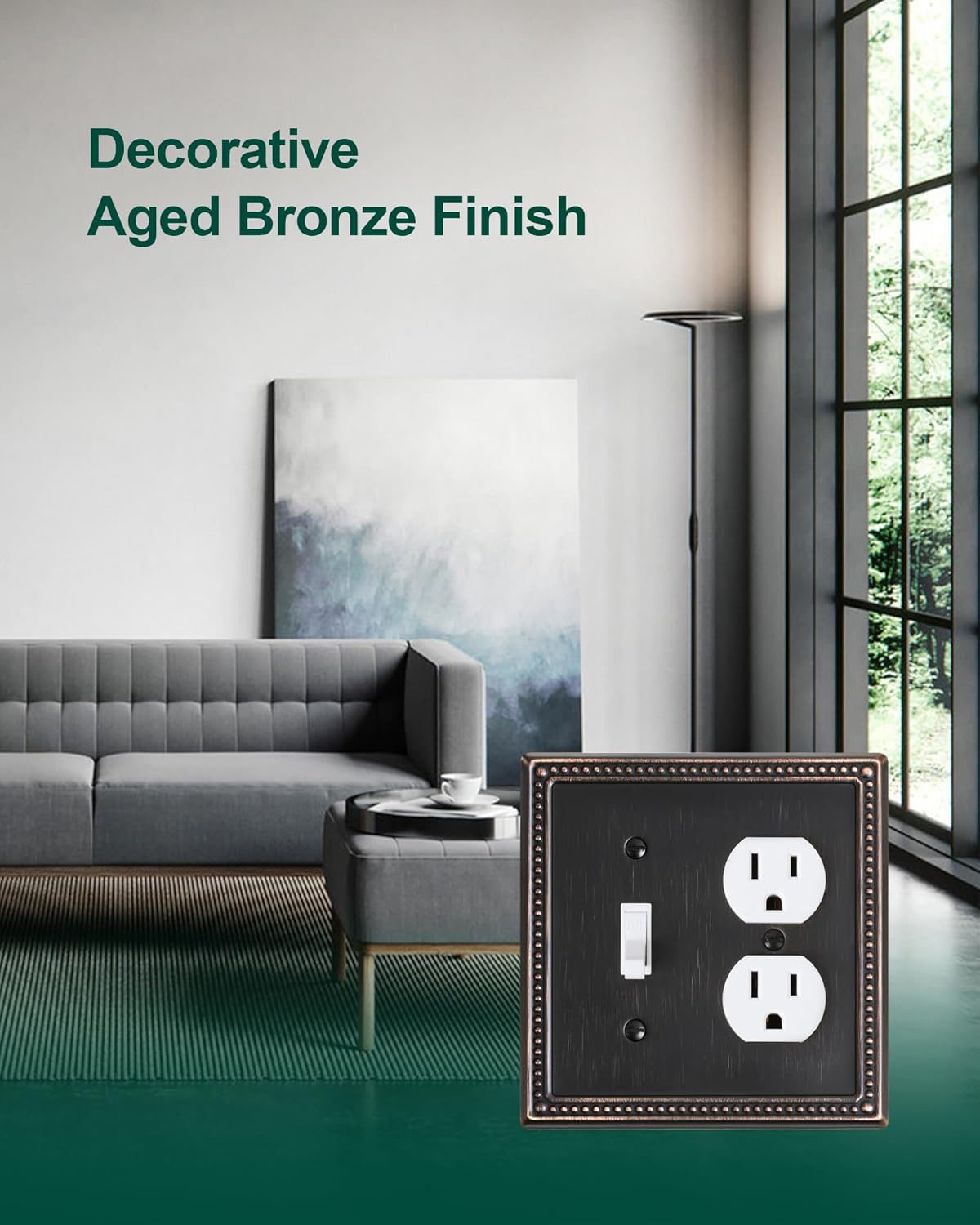 2-Pack Combo Toggle/Duplex Light Switch Cover Plate, Aged Bronze Metal Wall Outlet Cover Plate