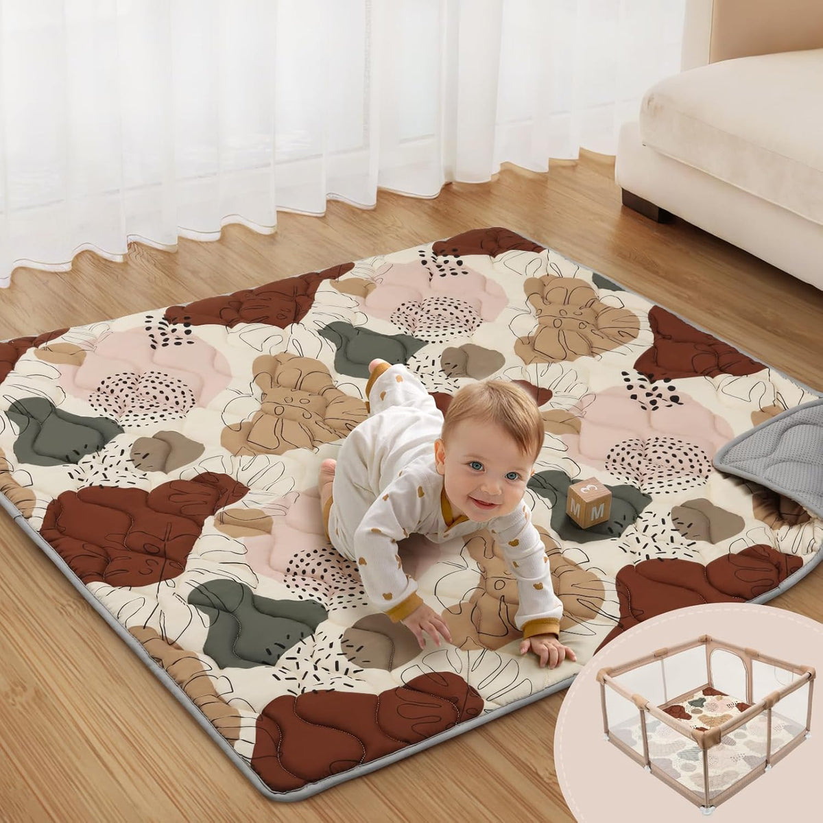 Blissful Diary Baby Play Mats for Floor, 47x47 Playpen Mat, Thicken Cushioning Padding Foam