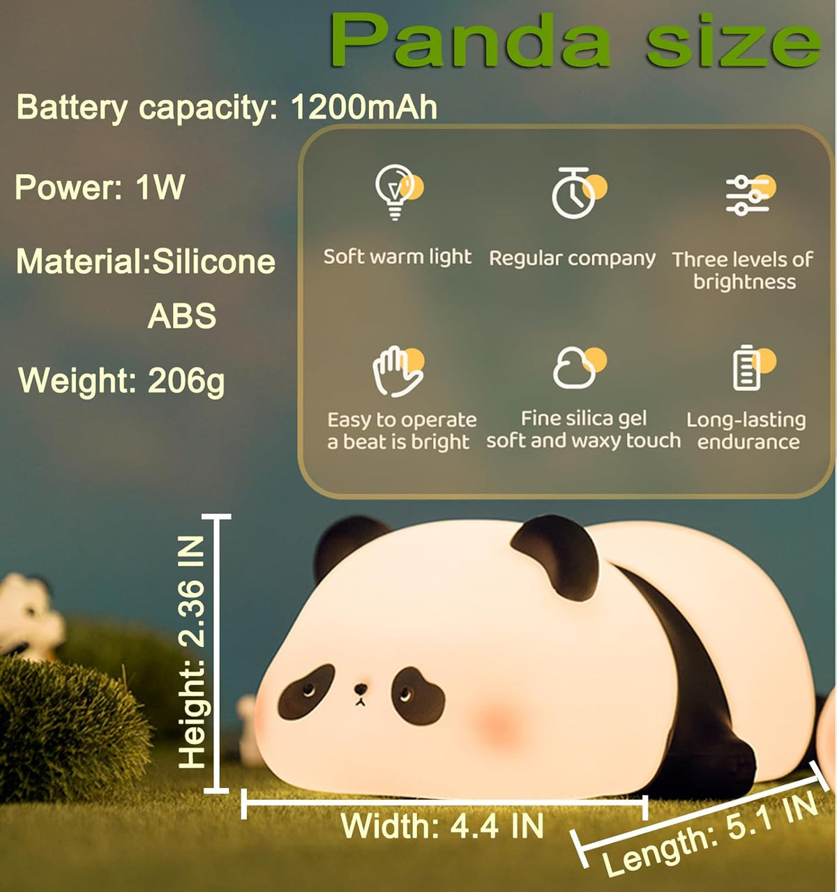 DREAMING MY DREAM Cute Panda Night Light, LED Squishy Novelty Animal Night Lamp, 3 Level Dimmable