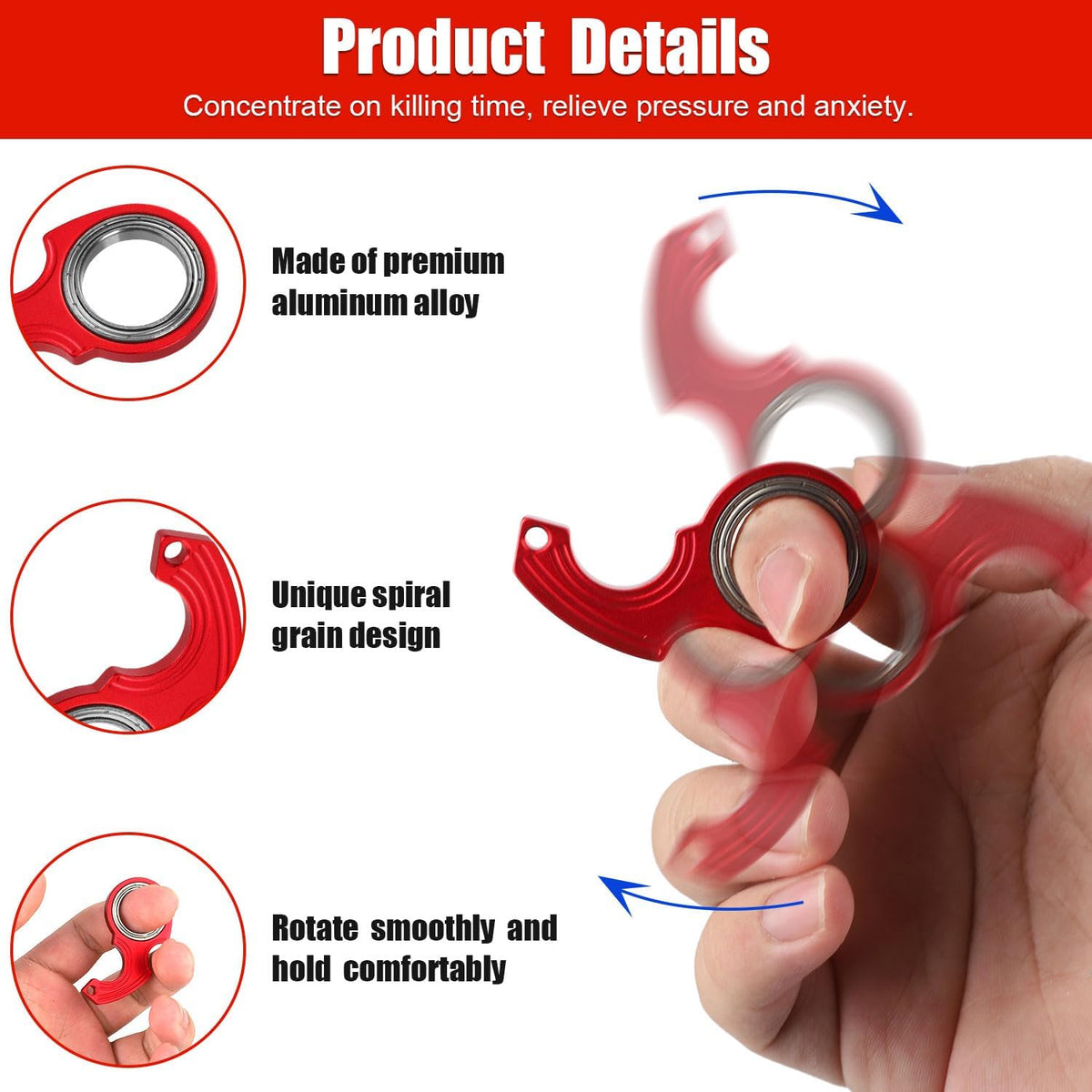 2pcs Key Chain Spinner Toys 0.67" Inner Diameter with 2pcs Key Rings, Finger Fidget Keychain Key