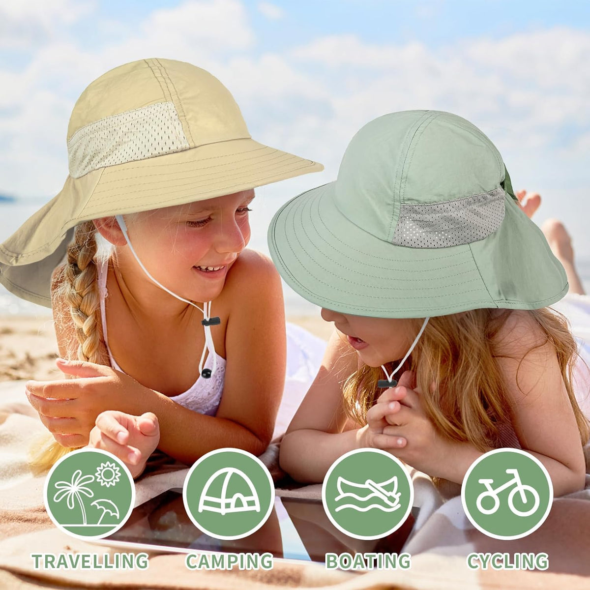 Toddler Baby Sun Hat Kids Summer UPF 50+ for Boys Girls Adjustable Beach Hats with Bucket Wide Brim